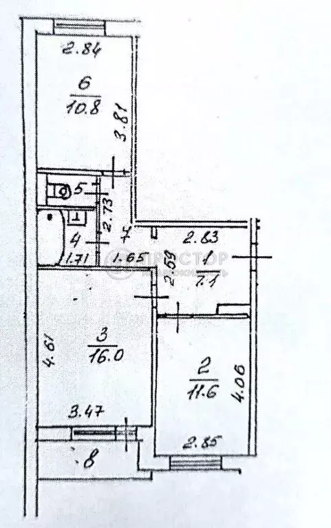 Квартира, 2 комнаты, 53.3 м - Фото 2