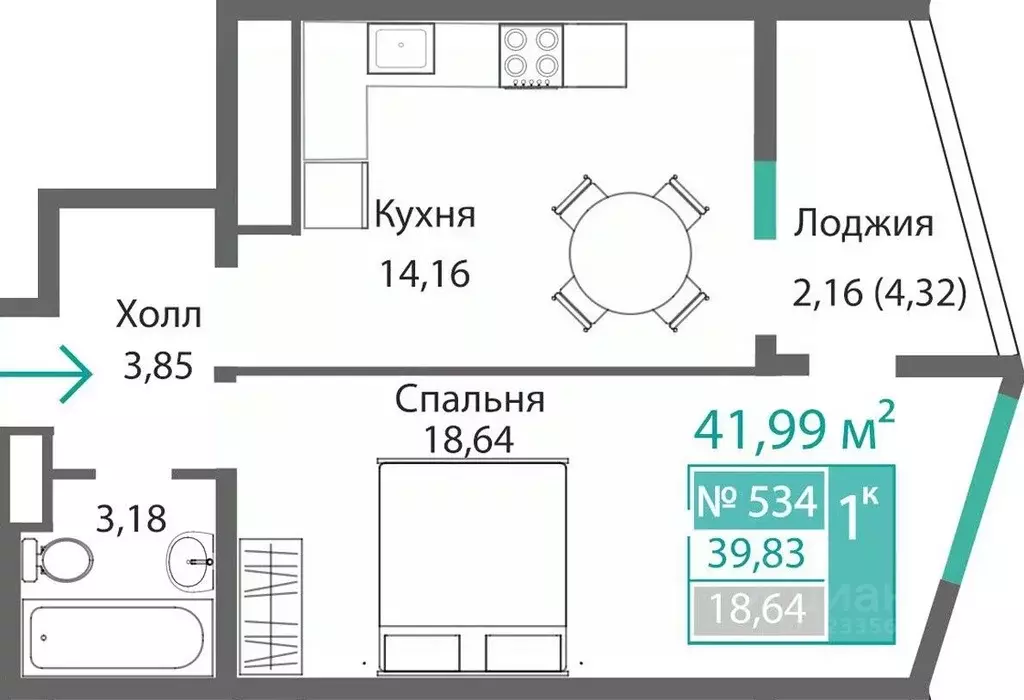 1-к кв. Крым, Симферополь Крымская роза мкр,  (41.99 м) - Фото 0