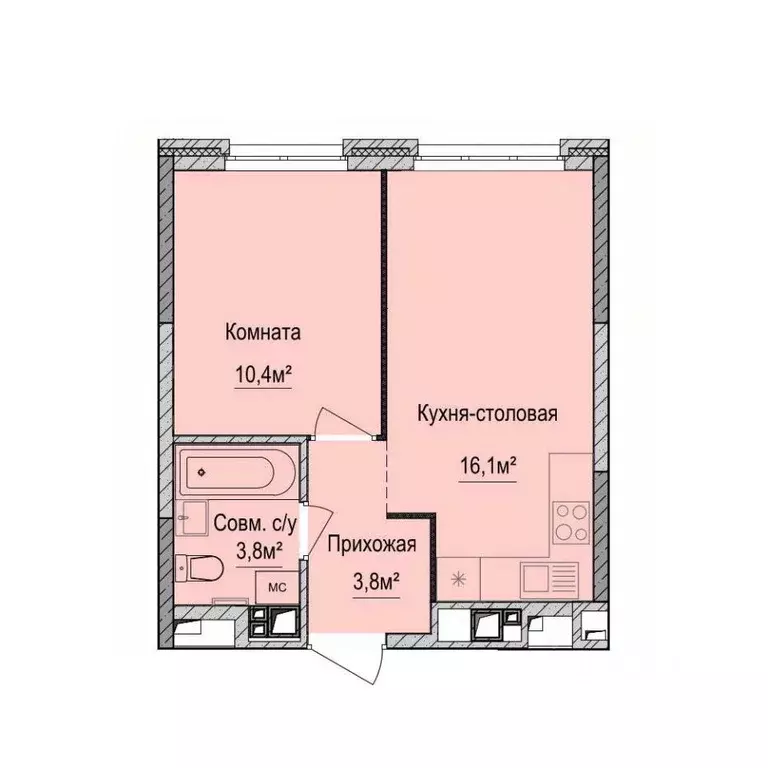 1-к кв. Удмуртия, Ижевск Союзная ул., 8Б (34.1 м) - Фото 1
