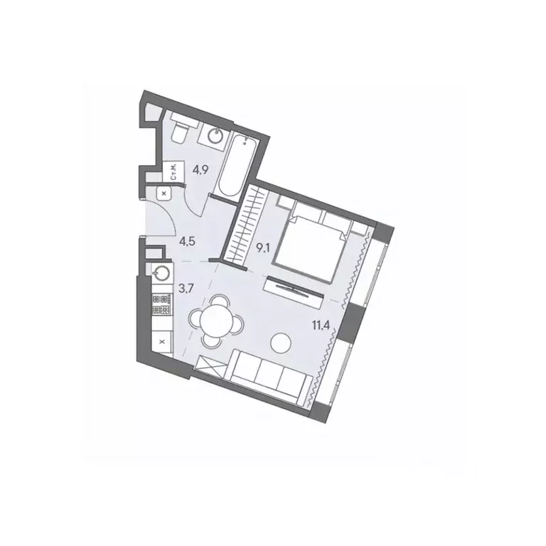 2-к кв. Москва ш. Боровское (дублер) (33.6 м) - Фото 0