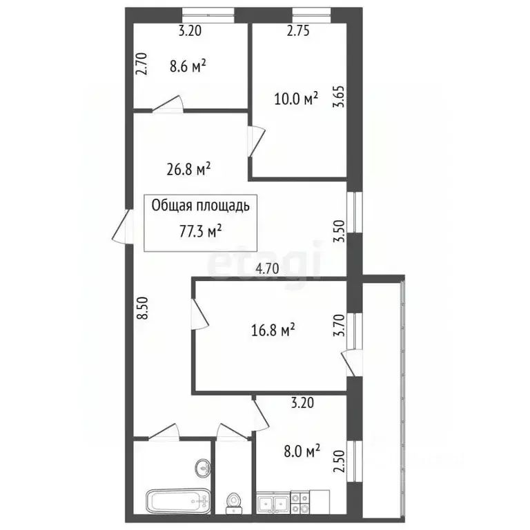 3-к кв. Новосибирская область, Бердск Комсомольская ул., 2г (77.3 м) - Фото 2