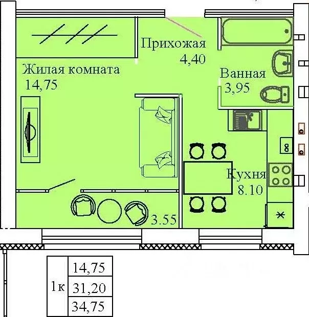 1-к кв. Ивановская область, Кохма Просторный мкр,  (34.75 м) - Фото 0