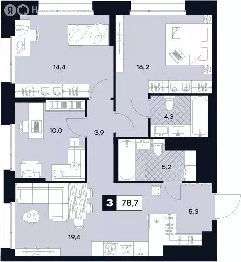 3-комнатная квартира: Москва, Лодочная улица, 27к2 (78.7 м) - Фото 0