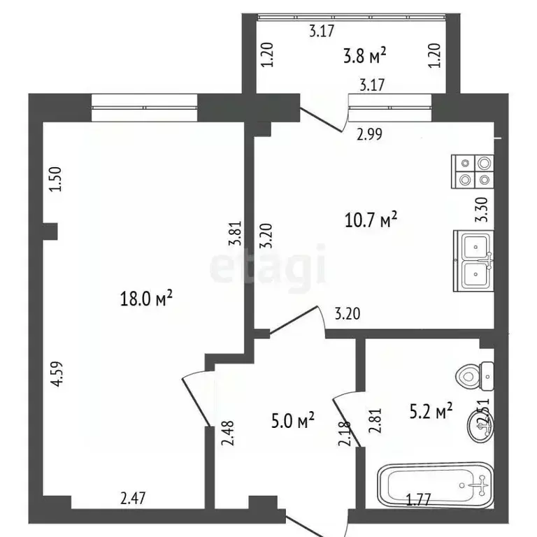 1-к кв. Крым, Симферополь ул. Батурина (38.9 м) - Фото 2
