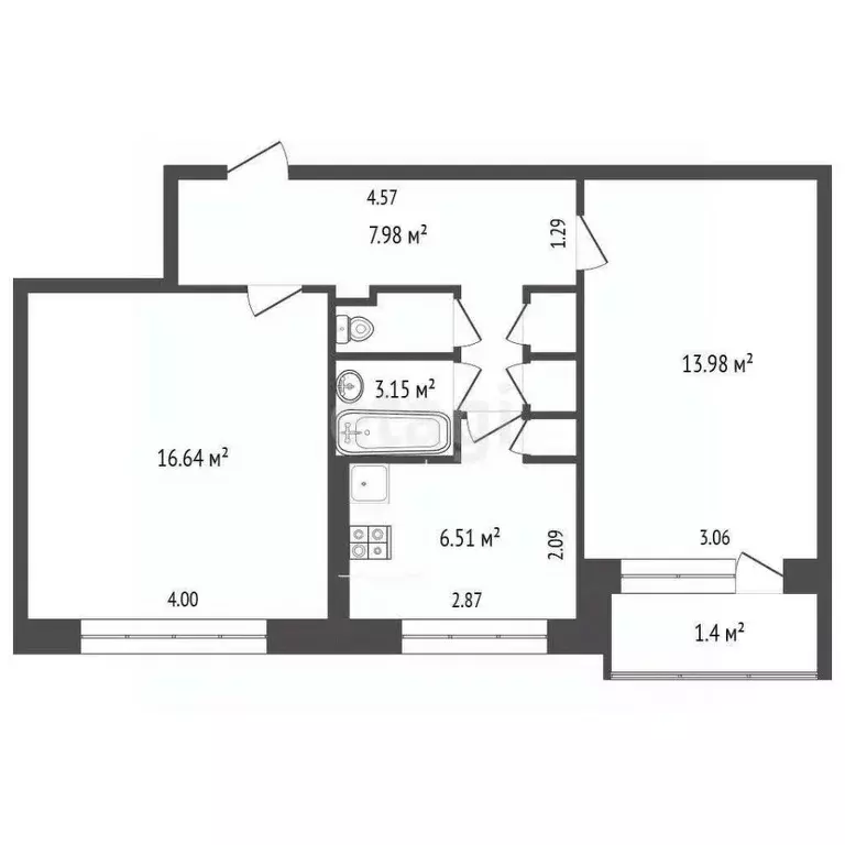 2-к кв. Мордовия, Саранск ул. Косарева, 21А (50.7 м) - Фото 2