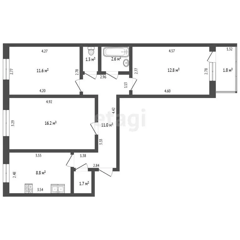 3-комнатная квартира: Стерлитамак, улица Артёма, 152 (67.8 м) - Фото 1