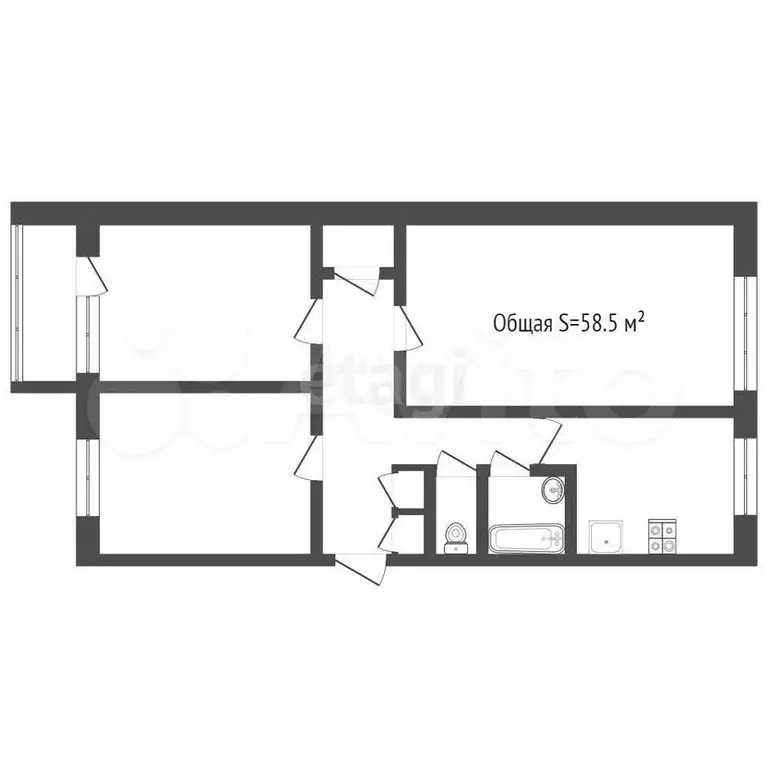 3-к. квартира, 58,5 м, 7/9 эт. - Фото 1