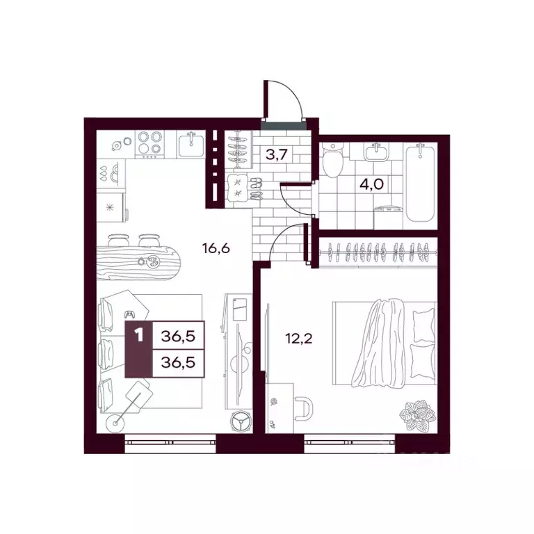 1-к кв. Тюменская область, Тюменский муниципальный округ, д. Дударева ... - Фото 1