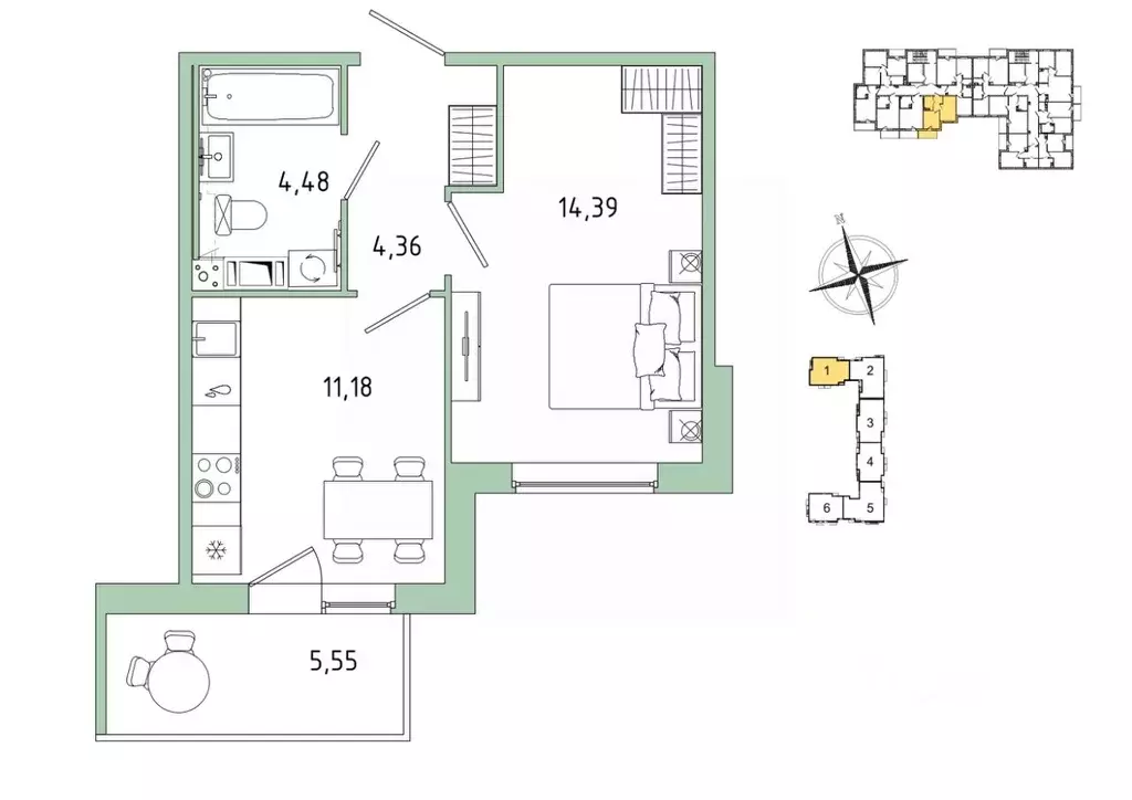 1-к кв. Ленинградская область, Гатчина Въезд мкр,  (36.08 м) - Фото 1