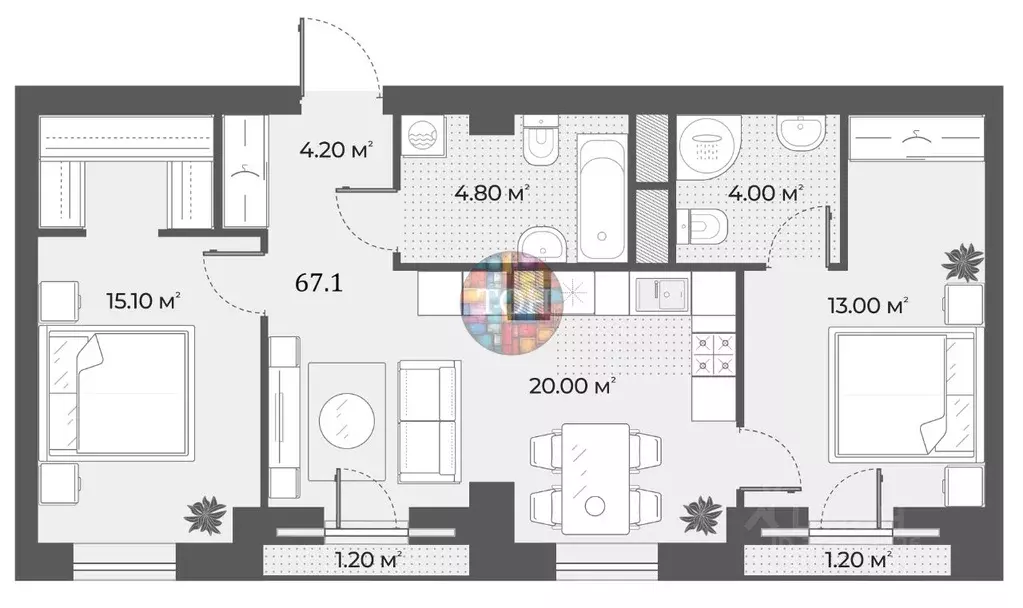 2-к кв. Санкт-Петербург Зеленогорская ул., 3 (67.1 м) - Фото 1