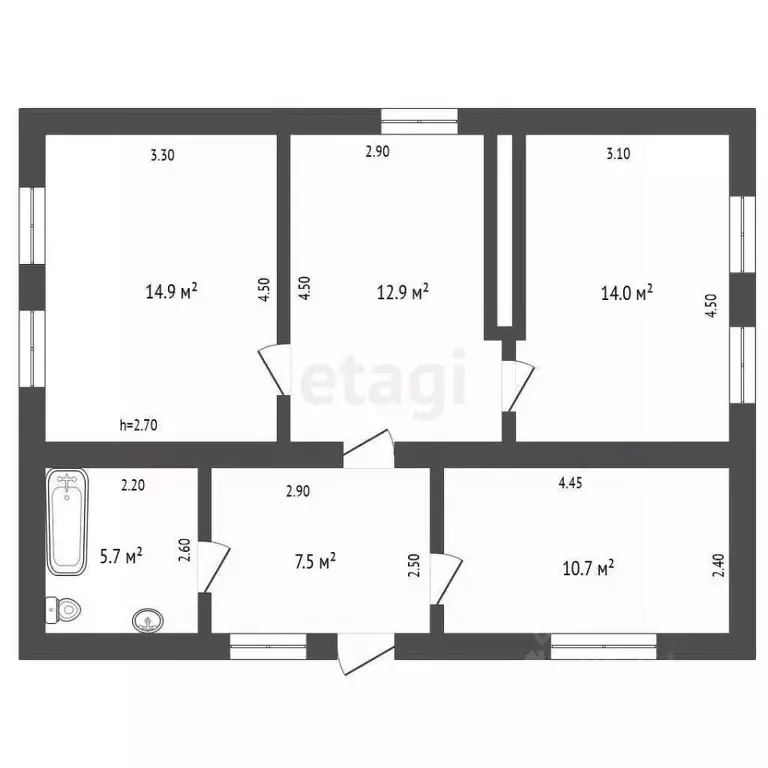 Дом в Крым, Бахчисарайский район, с. Вилино ул. Фурманова, 31 (66 м) - Фото 2