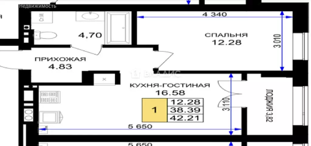 1-комнатная квартира: Гурьевск, жилой комплекс Включи (42.21 м) - Фото 1