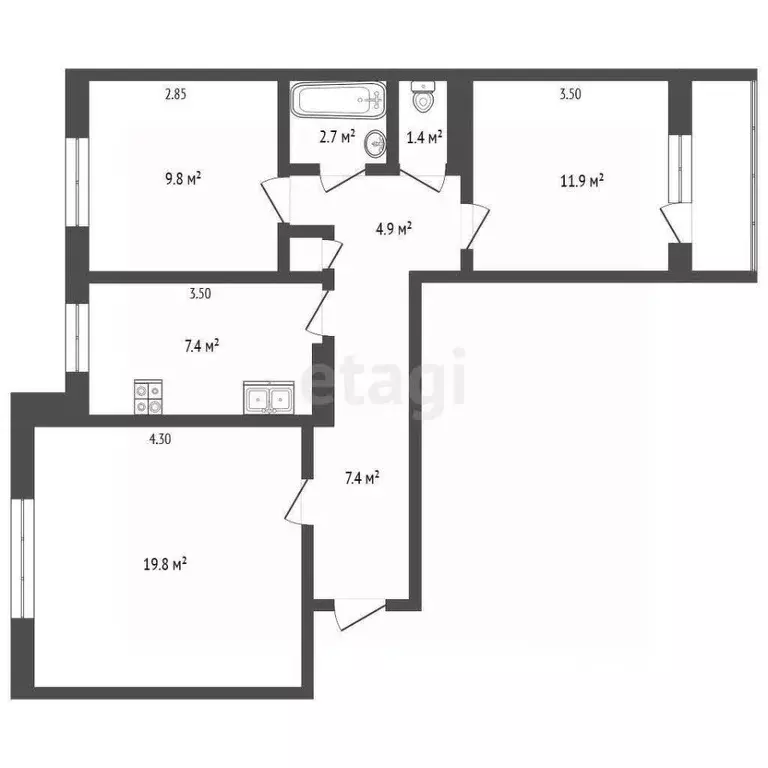 3-к кв. Коми, Усинск ул. Мира, 11 (65.6 м) - Фото 1