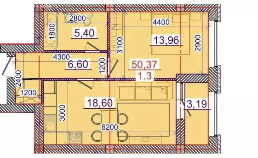 1-комнатная квартира: Владикавказ, улица Куйбышева, 71 (50 м) - Фото 1