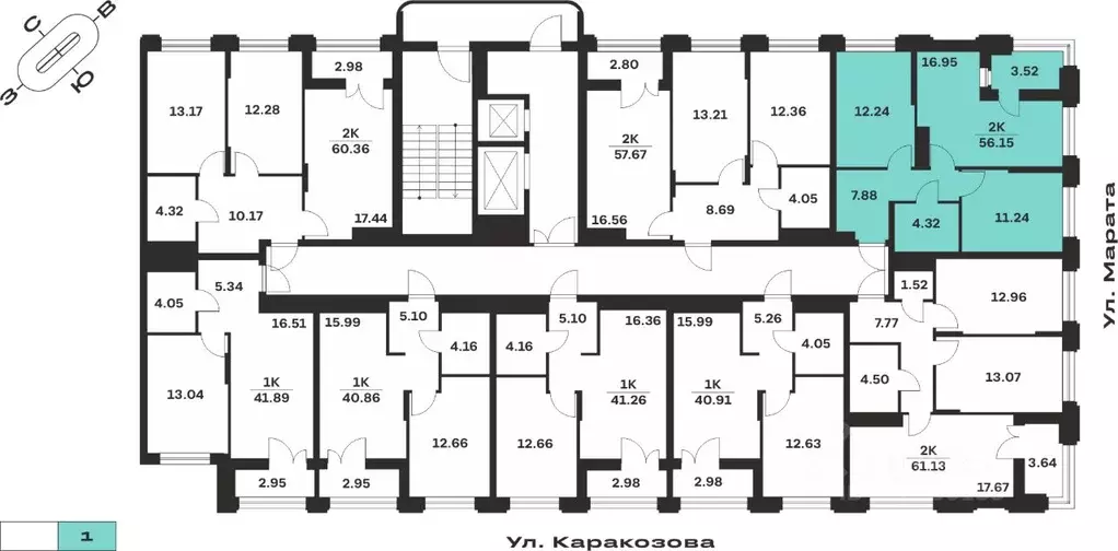 2-к кв. Тульская область, Тула ул. Каракозова (56.15 м) - Фото 1