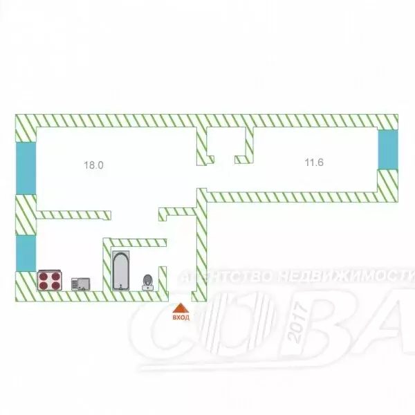 2-комнатная квартира: Тюмень, улица Мира, 31 (41.7 м) - Фото 2