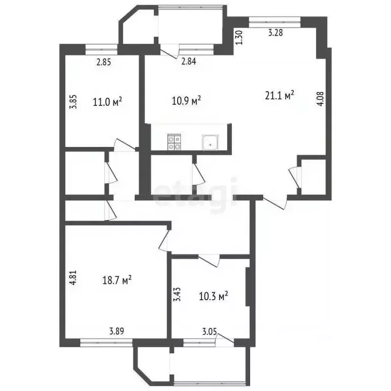 3-к кв. Ханты-Мансийский АО, Сургут Югорская ул., 1 (110.0 м) - Фото 2