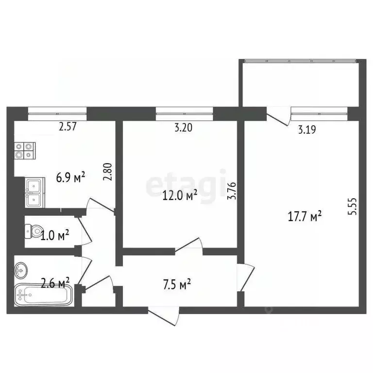 2-к кв. Крым, Симферополь ул. Ковыльная (47.7 м) - Фото 2