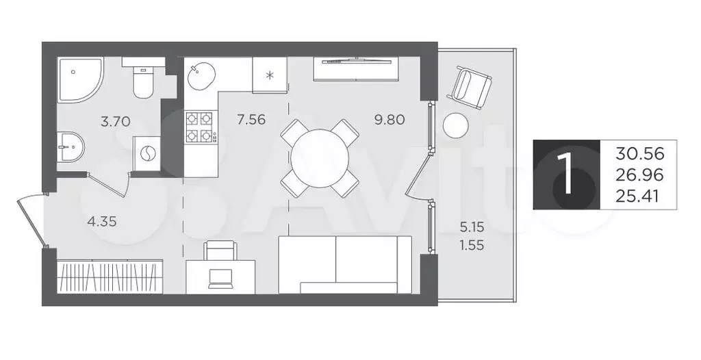 Квартира-студия, 31 м, 2/4 эт. - Фото 1