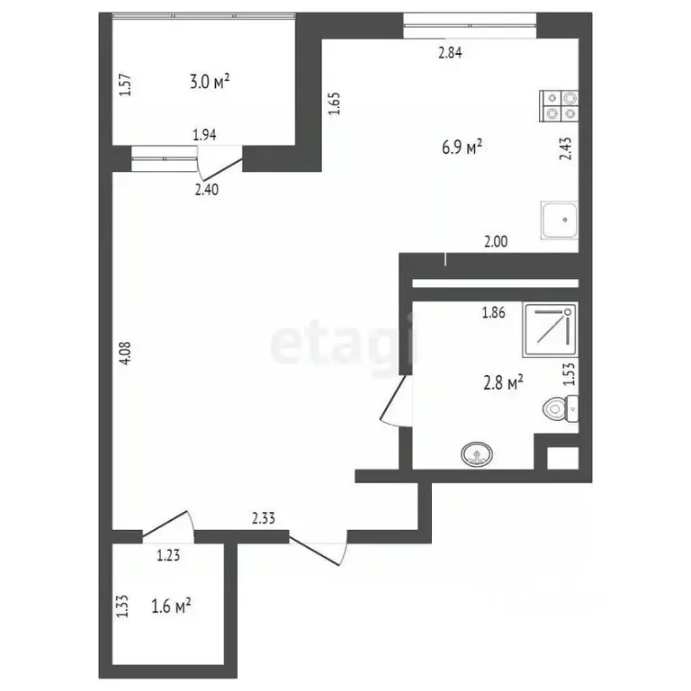 Студия Тюменская область, Тюмень Дамбовская ул., 25к1 (24.3 м) - Фото 2