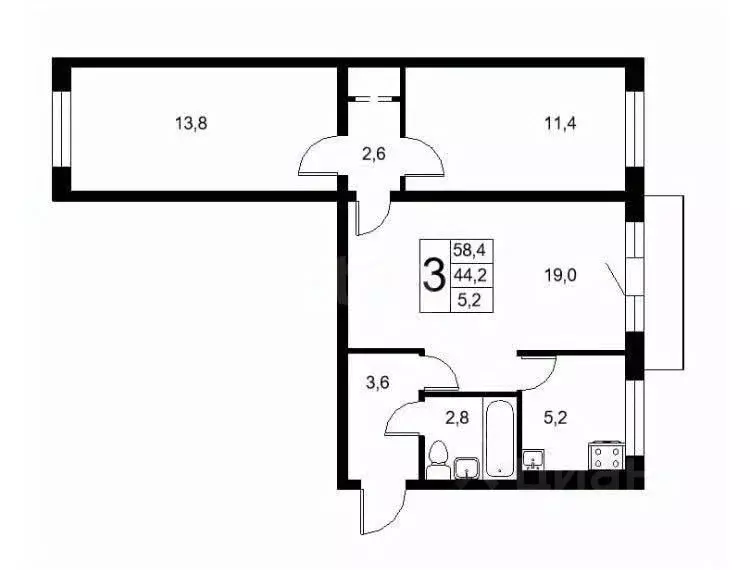 3-к кв. Москва ул. Симоновский Вал, 20К2 (58.0 м) - Фото 1