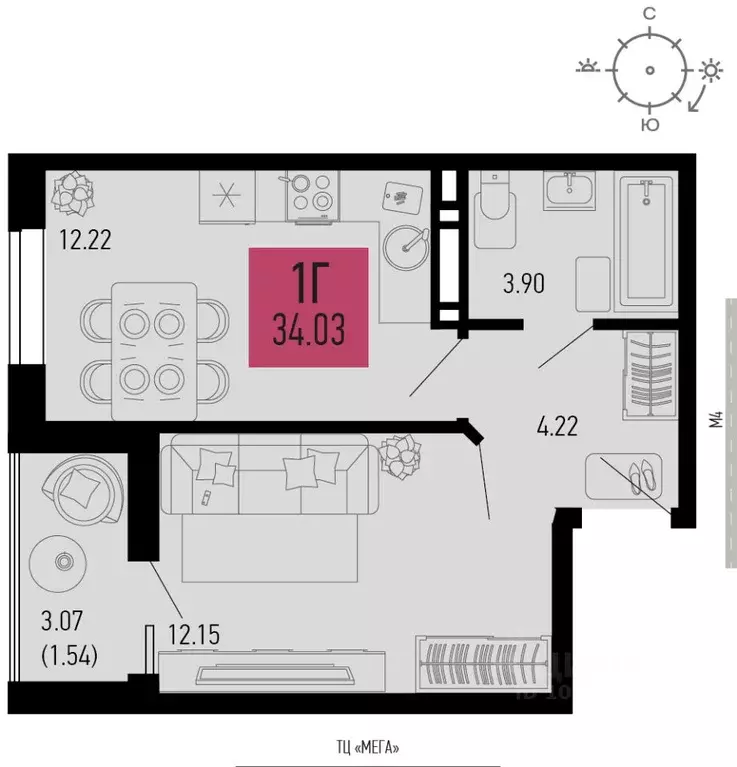 1-к кв. Ростовская область, Аксай  (34.03 м) - Фото 1