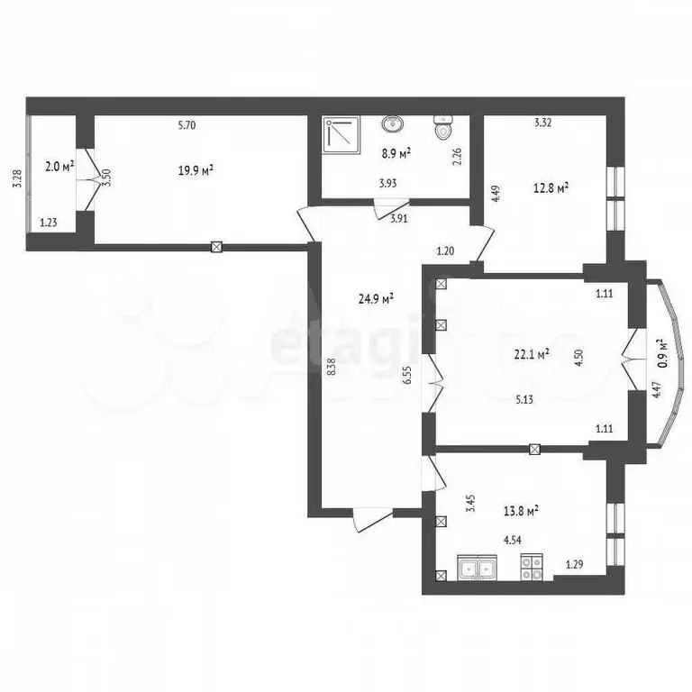 3-к. квартира, 106 м, 8/9 эт. - Фото 0