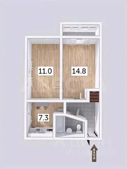 2-к кв. Омская область, Омск ул. Челюскинцев, 83Б (41.3 м) - Фото 1