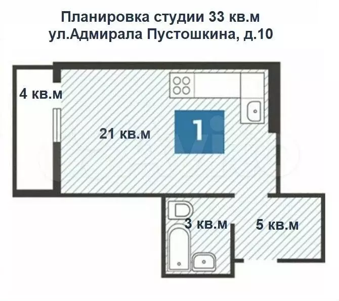 Квартира-студия, 33 м, 1/16 эт. - Фото 0