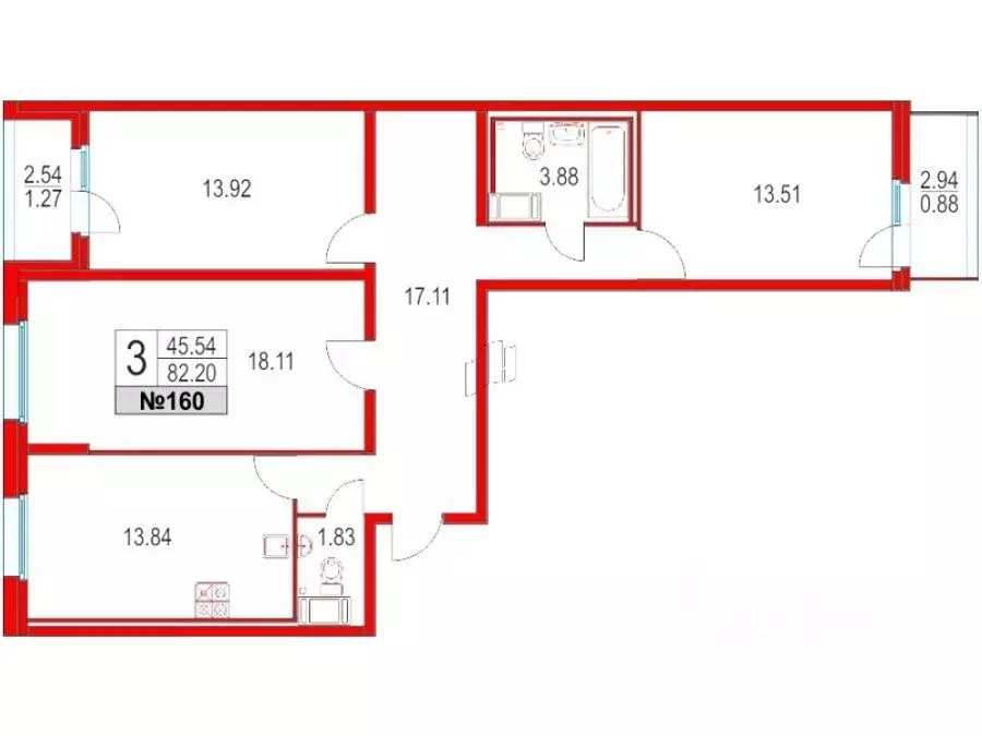 3-к кв. Санкт-Петербург Коломяжский просп., 13к2 (80.98 м) - Фото 1
