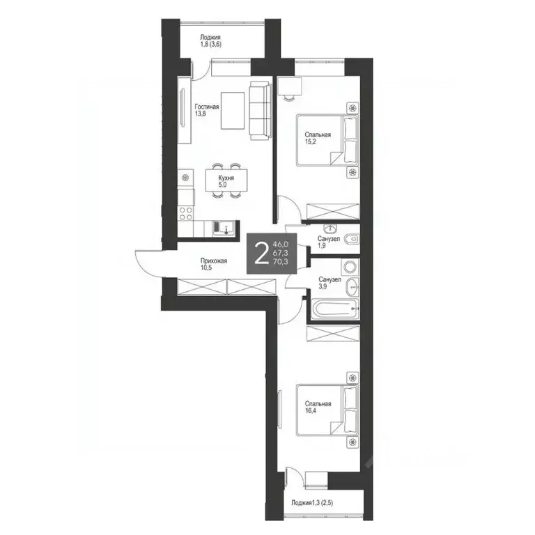 2-к кв. Татарстан, Альметьевск ул. Гафиатуллина, 60 (70.3 м) - Фото 0