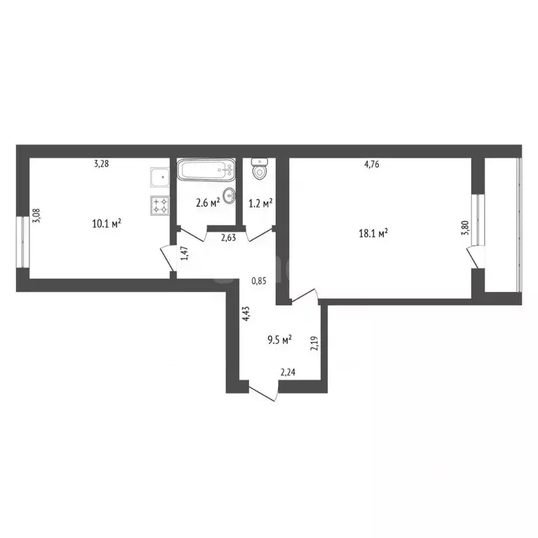1-к кв. Амурская область, Благовещенск ул. Ломоносова, 263 (41.5 м) - Фото 2