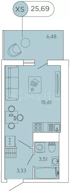 Квартира-студия, 25,7 м, 4/12 эт. - Фото 0