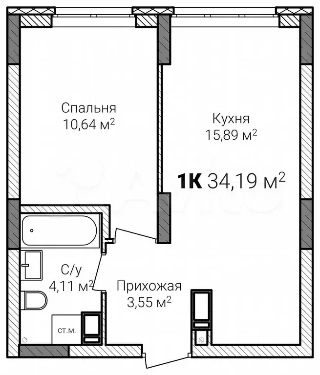 1-к. квартира, 34,2 м, 11/15 эт. - Фото 0