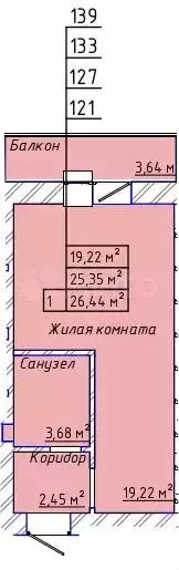 Квартира-студия, 26,3 м, 9/10 эт. - Фото 1