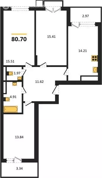 3-комнатная квартира: посёлок Малое Исаково, Первая улица, 1к2 (80 м) - Фото 1