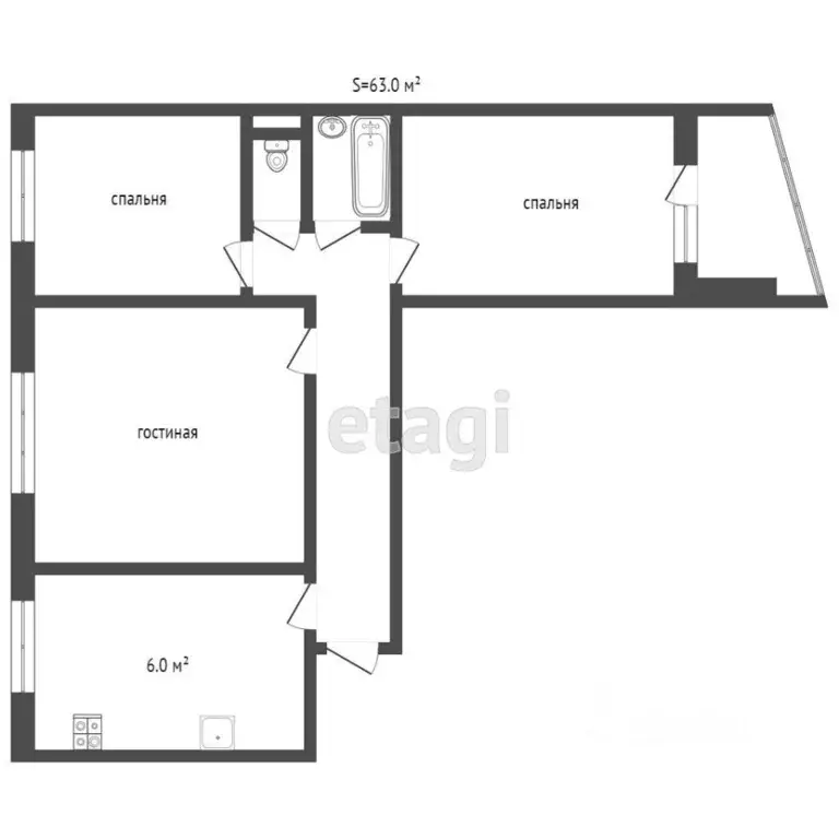 3-к кв. Татарстан, Альметьевск ул. Герцена, 102 (60.5 м) - Фото 2