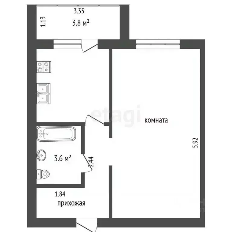 1-к кв. Омская область, Омск ул. Крупской, 14к4 (35.0 м) - Фото 2