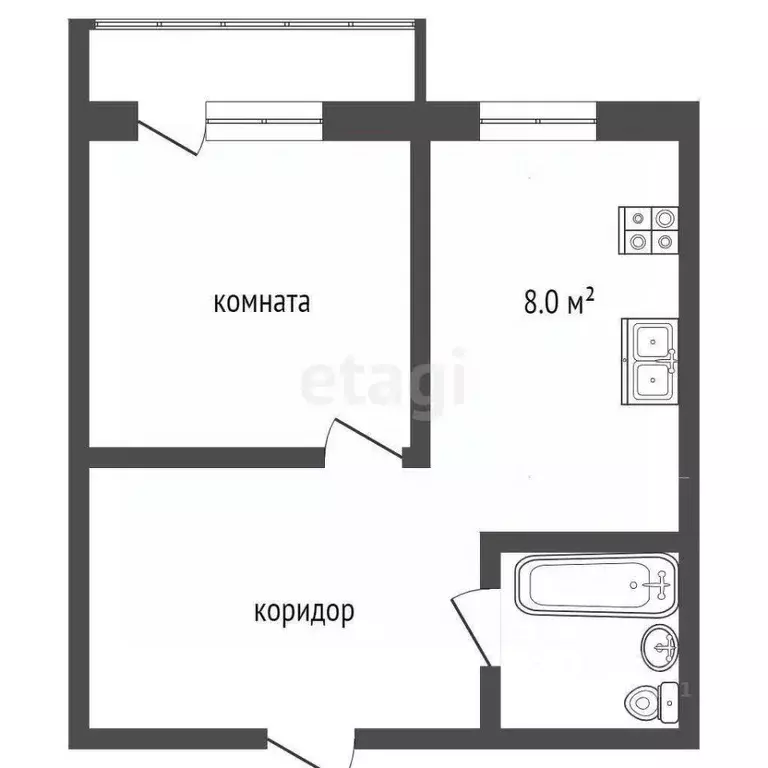 1-к кв. Ростовская область, Аксай ул. Платова, 101А (30.2 м) - Фото 1