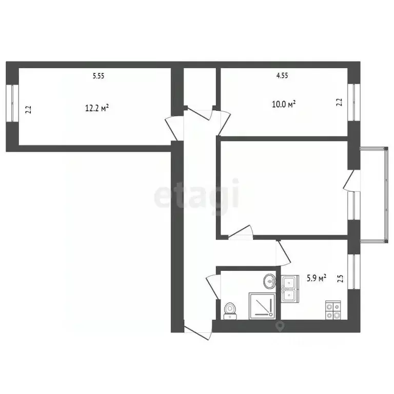 3-к кв. Севастополь ул. Гоголя, 20А (56.4 м) - Фото 2