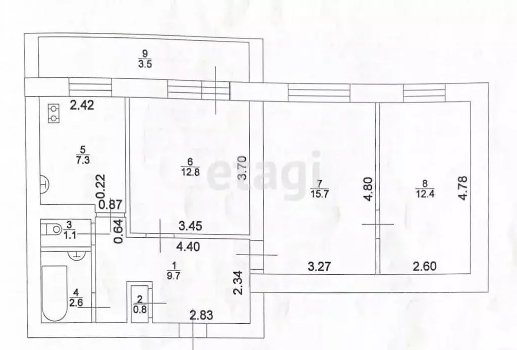 3-к кв. Татарстан, Казань ул. Блюхера, 83 (60.1 м) - Фото 2