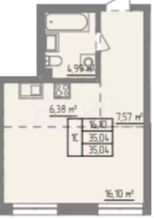 1-к. квартира, 33 м, 6/10 эт. - Фото 0