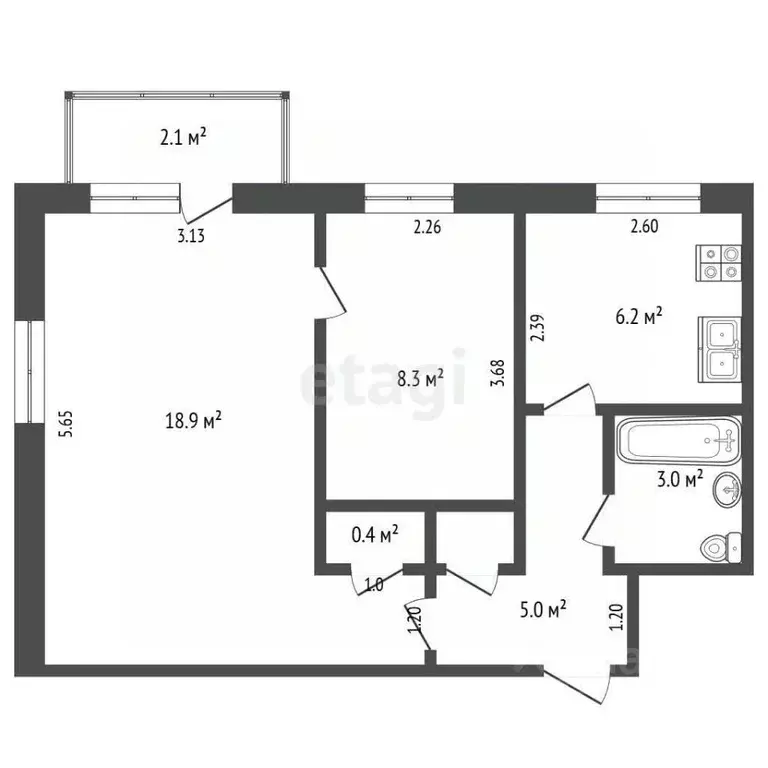 2-к кв. Самарская область, Самара Юбилейная ул., 36 (42.5 м) - Фото 2