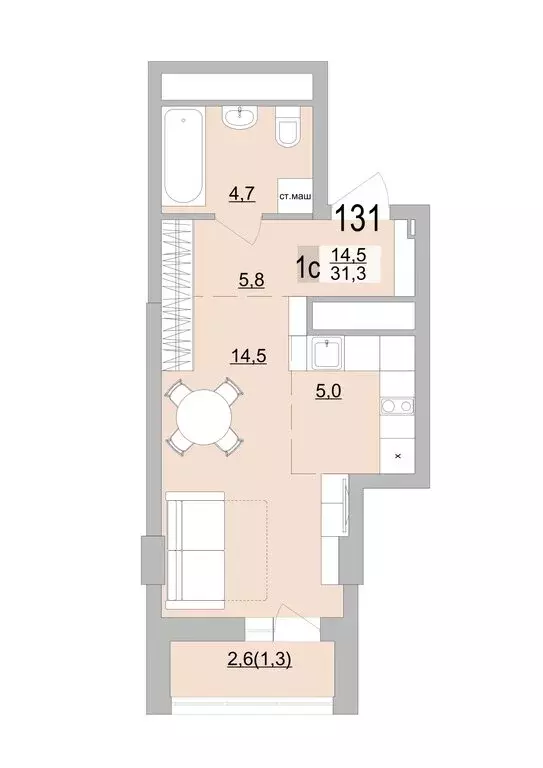 Квартира-студия: Екатеринбург, Черкасская улица, 5к3 (31.3 м) - Фото 0