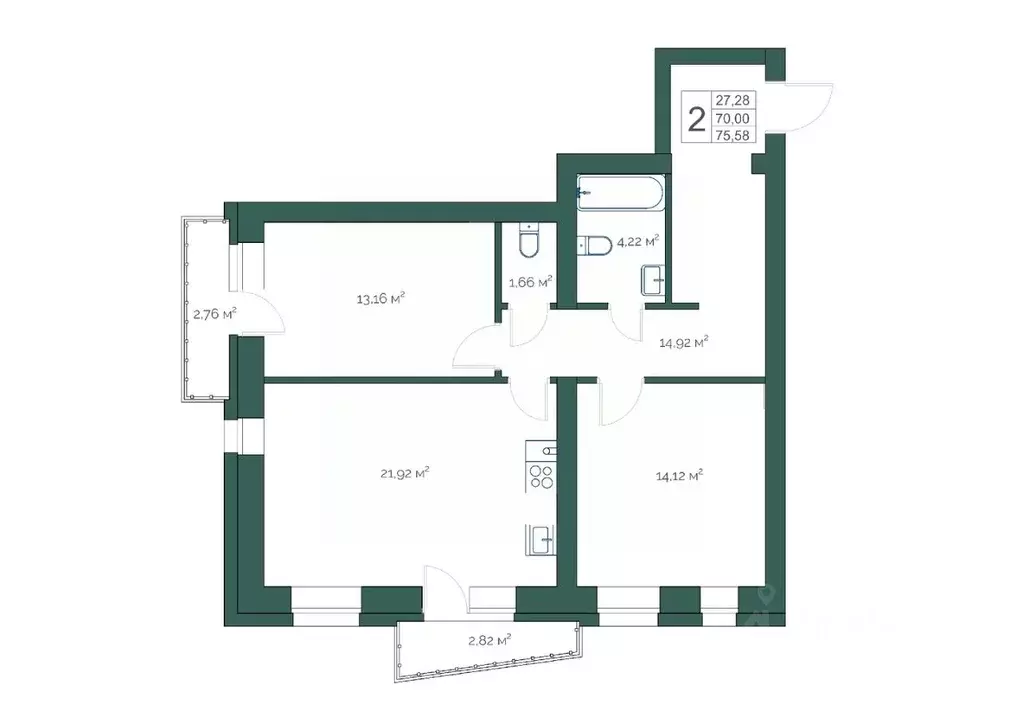 2-к кв. Тверская область, Тверь ул. Коминтерна, 21 (75.58 м) - Фото 0