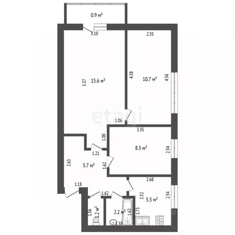 3-к кв. Башкортостан, Стерлитамак ул. Худайбердина, 109 (49.4 м) - Фото 2