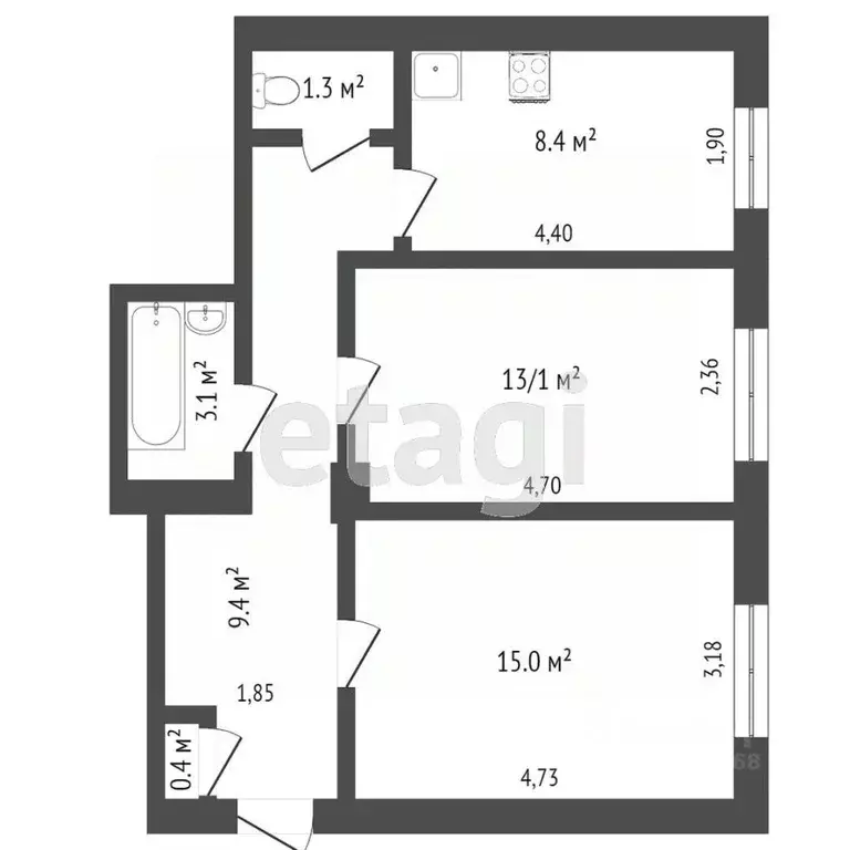 2-к кв. Тверская область, Тверь Оснабрюкская ул., 19 (58.0 м) - Фото 2