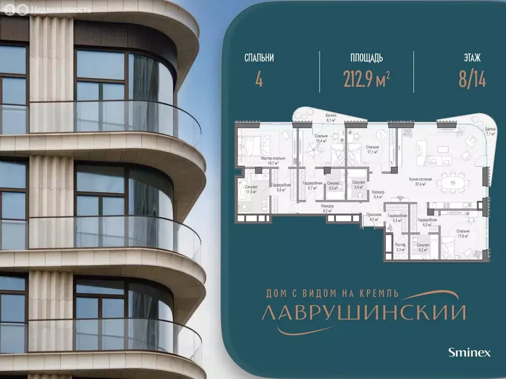 4-комнатная квартира: Москва, Большой Толмачёвский переулок, 5с1 ... - Фото 1