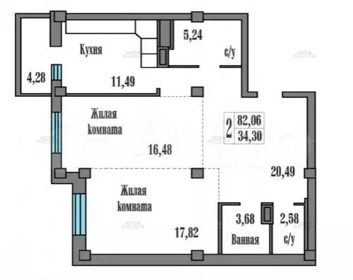2-к. квартира, 82,1 м, 1/8 эт. - Фото 0