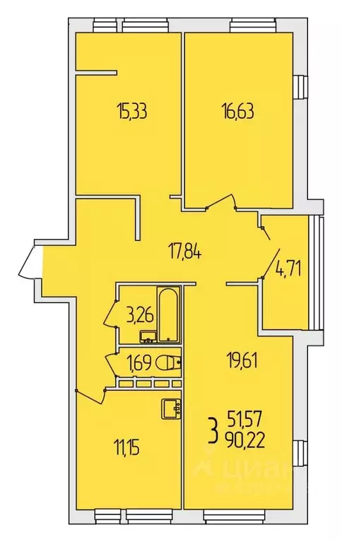 3-к кв. Белгородская область, Белгородский район, Северный городское ... - Фото 1